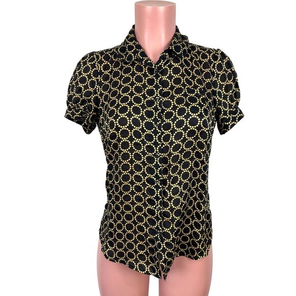Banana Republic Silk Button Blouse Small black gold preppy old money Y2K - Picture 1 of 12